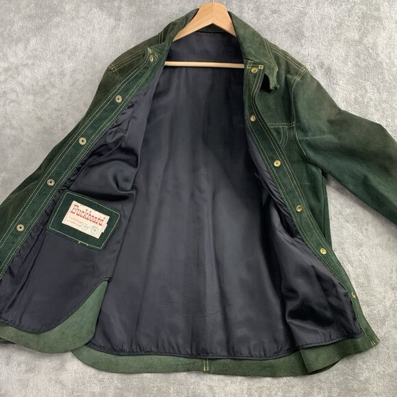 Vintage BUCKBOARD Jacket Mens 42 Green Yellow Stitching Button Snap Leather 70’s - Picture 9 of 16